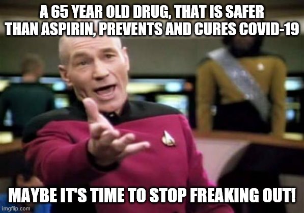 Back to work, America. The fun's over. | A 65 YEAR OLD DRUG, THAT IS SAFER THAN ASPIRIN, PREVENTS AND CURES COVID-19; MAYBE IT'S TIME TO STOP FREAKING OUT! | image tagged in picard wtf,coronavirus,politics,government shutdown,work | made w/ Imgflip meme maker