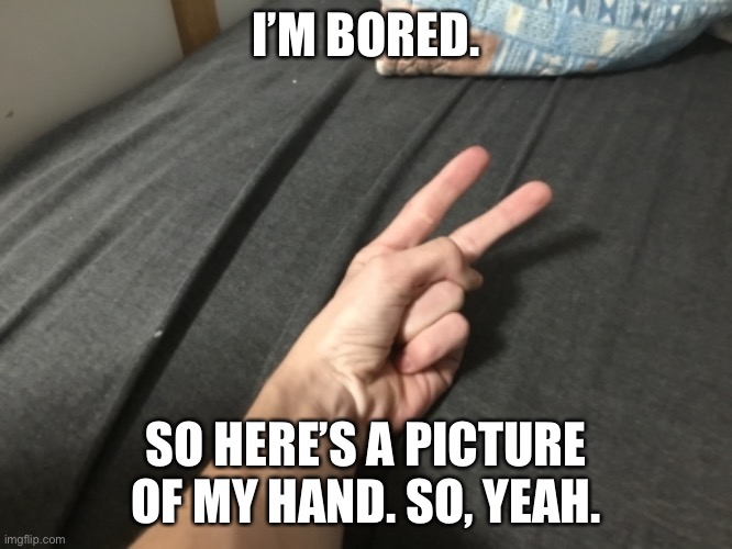 Hand Reveal. I don’t know, I’m bored... | I’M BORED. SO HERE’S A PICTURE OF MY HAND. SO, YEAH. | image tagged in funny,bored,hand | made w/ Imgflip meme maker