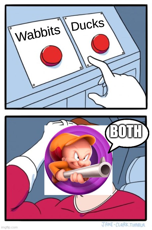 Two Buttons Meme | Ducks; Wabbits; BOTH | image tagged in memes,two buttons | made w/ Imgflip meme maker