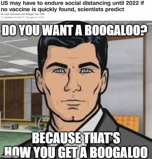 Archer Boogaloo | DO YOU WANT A BOOGALOO? BECAUSE THAT'S HOW YOU GET A BOOGALOO | image tagged in do you want ants archer,boogaloo,coronavirus,quarantine | made w/ Imgflip meme maker