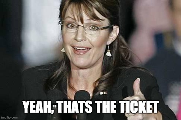 Sara Palin | YEAH, THATS THE TICKET | image tagged in sara palin | made w/ Imgflip meme maker