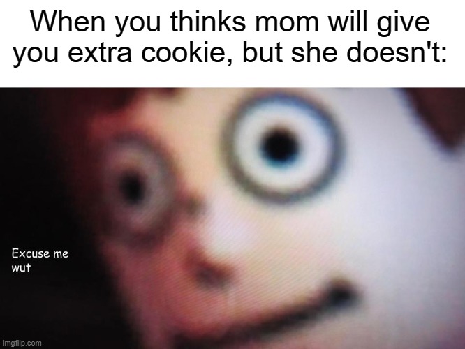 Surprised MII | When you thinks mom will give you extra cookie, but she doesn't: | image tagged in surprised mii | made w/ Imgflip meme maker