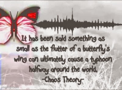 What are your thoughts on the "Butterfly Effect" the idea that a minor cause can have a major effect on something unrelated? | image tagged in butterfly,domino effect,chaos,theory | made w/ Imgflip meme maker