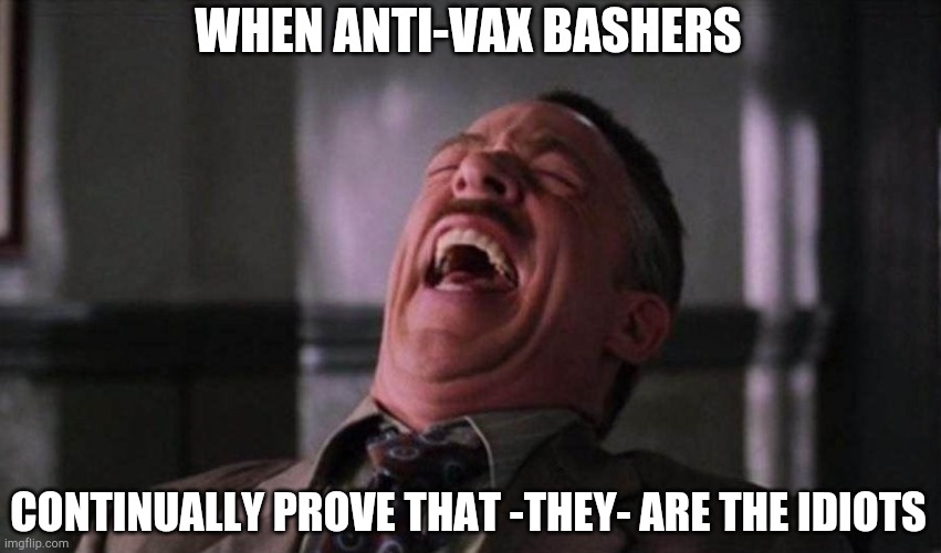 Spiderman Laugh  | WHEN ANTI-VAX BASHERS CONTINUALLY PROVE THAT -THEY- ARE THE IDIOTS | image tagged in spiderman laugh | made w/ Imgflip meme maker