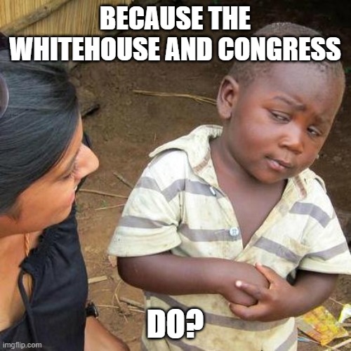 Third World Skeptical Kid Meme | BECAUSE THE WHITEHOUSE AND CONGRESS DO? | image tagged in memes,third world skeptical kid | made w/ Imgflip meme maker