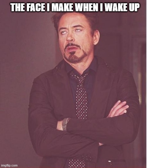 Face You Make Robert Downey Jr | THE FACE I MAKE WHEN I WAKE UP | image tagged in memes,face you make robert downey jr | made w/ Imgflip meme maker