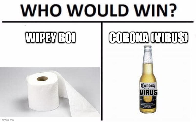 Who Would Win? | WIPEY BOI; CORONA (VIRUS); VIRUS | image tagged in memes,who would win,covid-19,corona,corona virus,toilet paper | made w/ Imgflip meme maker