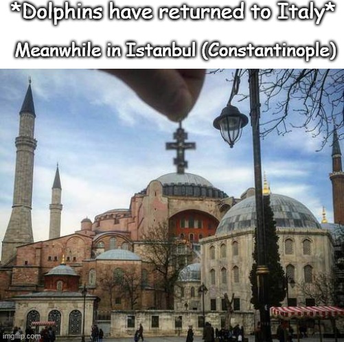 Nature | *Dolphins have returned to Italy*; Meanwhile in Istanbul (Constantinople) | image tagged in christianity,istanbul,constantinople | made w/ Imgflip meme maker
