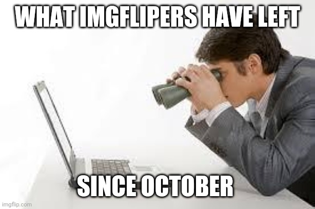 Searching Computer | WHAT IMGFLIPERS HAVE LEFT; SINCE OCTOBER | image tagged in searching computer | made w/ Imgflip meme maker