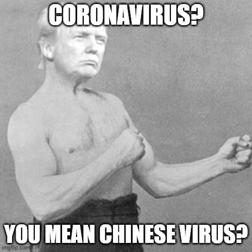 Overly Trumpy Man | CORONAVIRUS? YOU MEAN CHINESE VIRUS? | image tagged in overly trumpy man | made w/ Imgflip meme maker