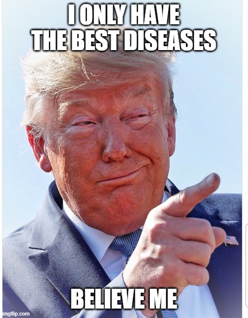 Trump pointing | I ONLY HAVE THE BEST DISEASES BELIEVE ME | image tagged in trump pointing | made w/ Imgflip meme maker