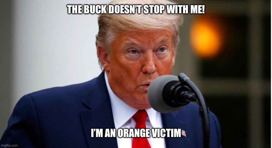 THE BUCK DOESN’T STOP WITH ME! I’M AN ORANGE VICTIM | image tagged in political meme | made w/ Imgflip meme maker