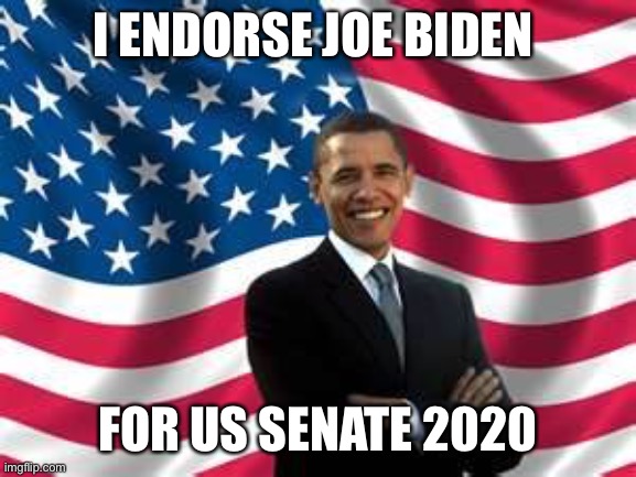 Obama Meme | I ENDORSE JOE BIDEN; FOR US SENATE 2020 | image tagged in memes,obama | made w/ Imgflip meme maker