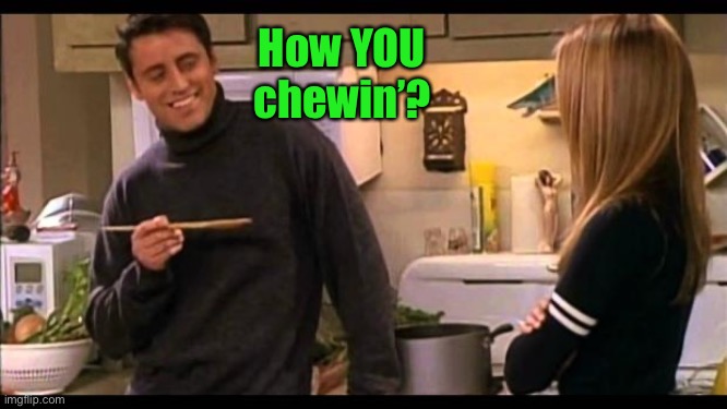 how you doin | How YOU chewin’? | image tagged in how you doin | made w/ Imgflip meme maker