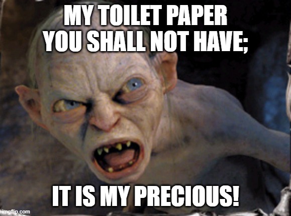 Gollum lord of the rings | MY TOILET PAPER YOU SHALL NOT HAVE;; IT IS MY PRECIOUS! | image tagged in gollum lord of the rings | made w/ Imgflip meme maker