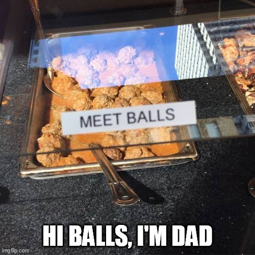 HI BALLS, I'M DAD | image tagged in dad jokes,food | made w/ Imgflip meme maker