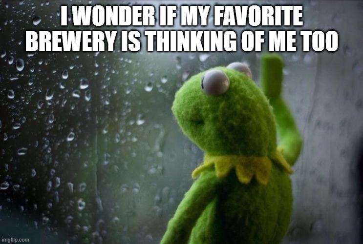 Sad Kermit | I WONDER IF MY FAVORITE BREWERY IS THINKING OF ME TOO | image tagged in sad kermit | made w/ Imgflip meme maker