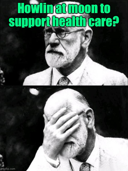 Freud | Howlin at moon to support health care? | image tagged in freud | made w/ Imgflip meme maker