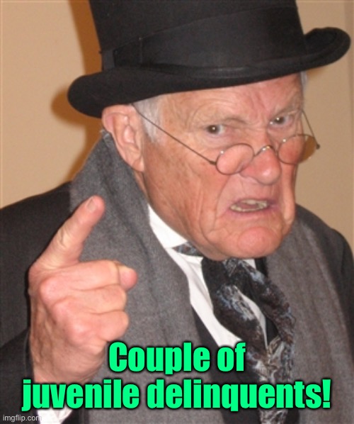 Angry Old Man | Couple of juvenile delinquents! | image tagged in angry old man | made w/ Imgflip meme maker