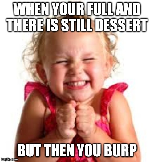 Satisfaction | WHEN YOUR FULL AND THERE IS STILL DESSERT; BUT THEN YOU BURP | image tagged in satisfaction,burp | made w/ Imgflip meme maker