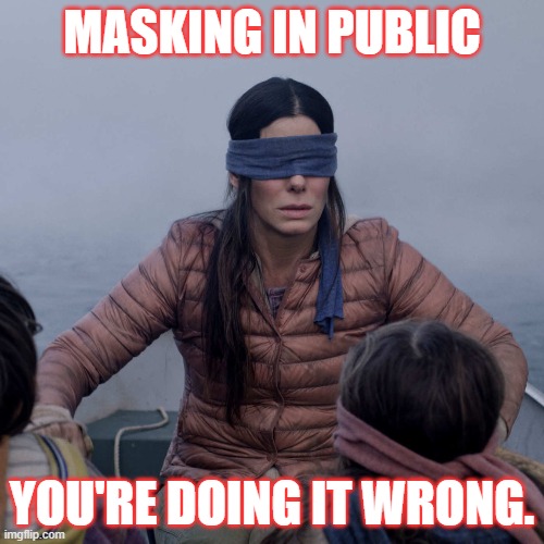 Masks, Masks, Masks | MASKING IN PUBLIC; YOU'RE DOING IT WRONG. | image tagged in memes,bird box,public shaming | made w/ Imgflip meme maker