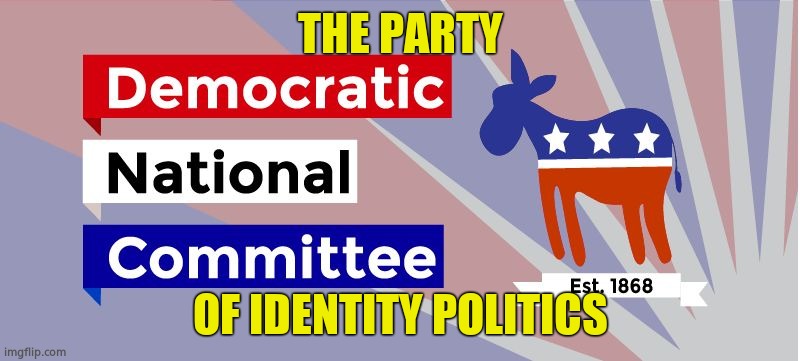 DNC | THE PARTY OF IDENTITY POLITICS | image tagged in dnc | made w/ Imgflip meme maker