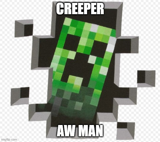 Minecraft Creeper | CREEPER; AW MAN | image tagged in minecraft creeper | made w/ Imgflip meme maker