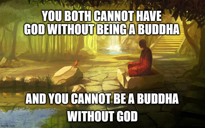 zen | YOU BOTH CANNOT HAVE GOD WITHOUT BEING A BUDDHA; AND YOU CANNOT BE A BUDDHA; WITHOUT GOD | image tagged in zen | made w/ Imgflip meme maker