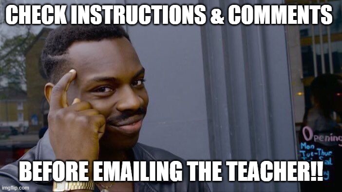Roll Safe Think About It | CHECK INSTRUCTIONS & COMMENTS; BEFORE EMAILING THE TEACHER!! | image tagged in memes,roll safe think about it | made w/ Imgflip meme maker