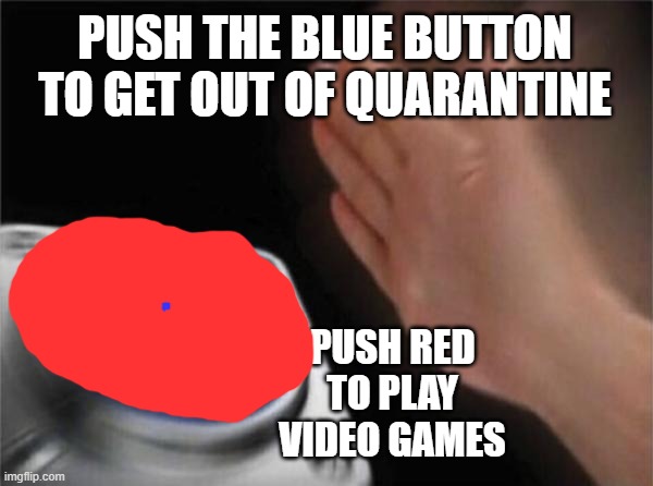 Blank Nut Button | PUSH THE BLUE BUTTON TO GET OUT OF QUARANTINE; PUSH RED TO PLAY VIDEO GAMES | image tagged in memes,blank nut button | made w/ Imgflip meme maker