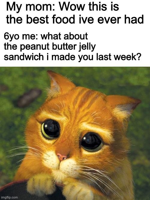 cat hat don't forget me | My mom: Wow this is the best food ive ever had; 6yo me: what about the peanut butter jelly sandwich i made you last week? | image tagged in cat hat don't forget me,memes | made w/ Imgflip meme maker