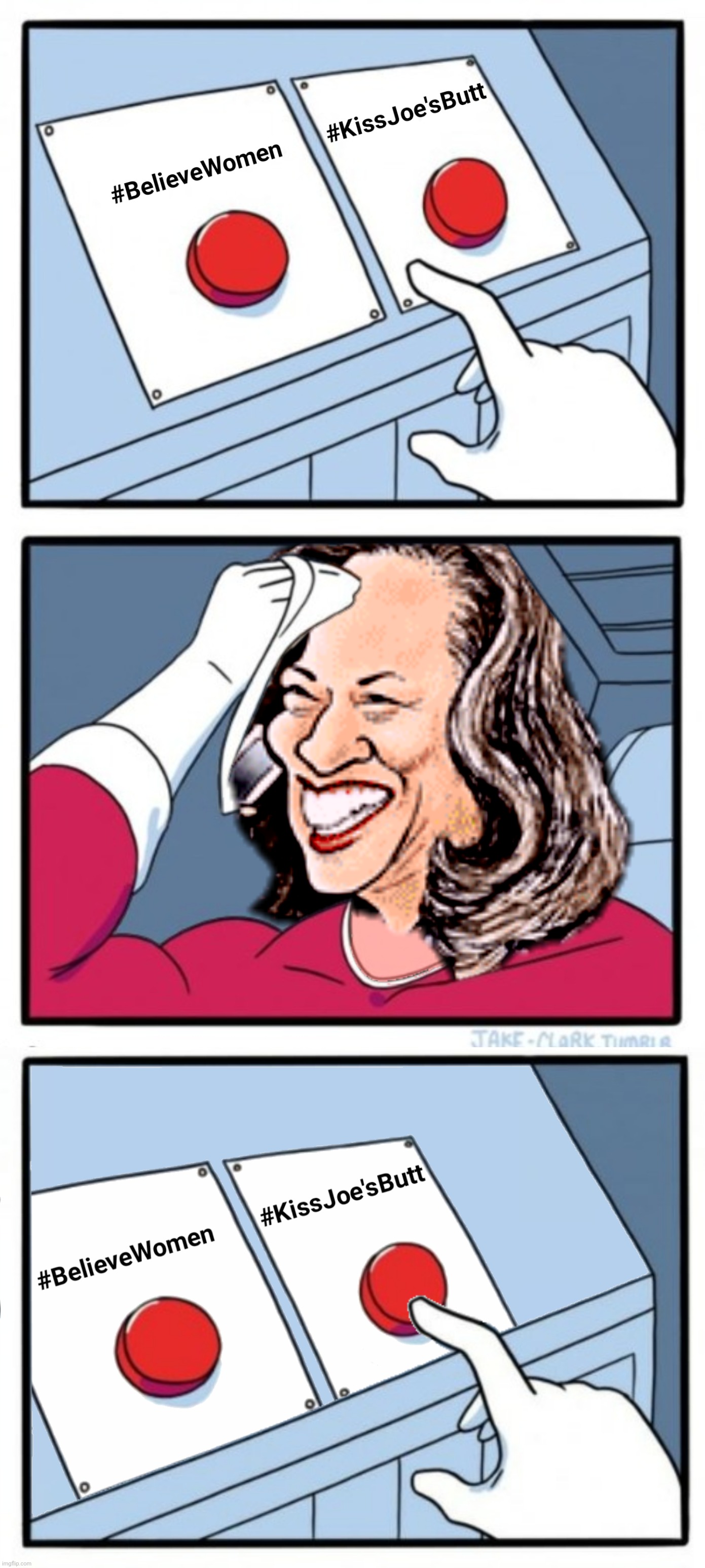 I am that little brown noser! | K | image tagged in bad photoshop,kamala harris,two buttons,vice president | made w/ Imgflip meme maker