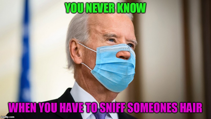 Your Hair Smells Delicious | YOU NEVER KNOW; WHEN YOU HAVE TO SNIFF SOMEONES HAIR | image tagged in joe biden,biden | made w/ Imgflip meme maker