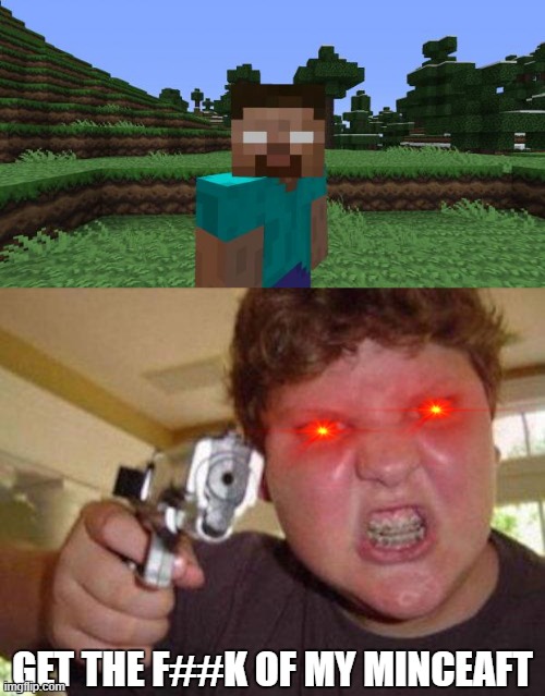 Get out of my world | GET THE F##K OF MY MINCEAFT | image tagged in minecrafter,herobrine,funny memes,triggered,so true memes | made w/ Imgflip meme maker