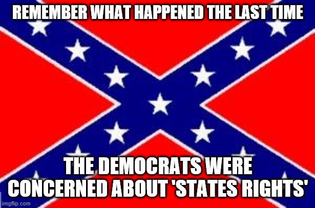 Dixie Flag | REMEMBER WHAT HAPPENED THE LAST TIME; THE DEMOCRATS WERE CONCERNED ABOUT 'STATES RIGHTS' | image tagged in dixie flag | made w/ Imgflip meme maker