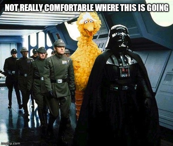 vader big bird | NOT REALLY COMFORTABLE WHERE THIS IS GOING | image tagged in vader big bird | made w/ Imgflip meme maker