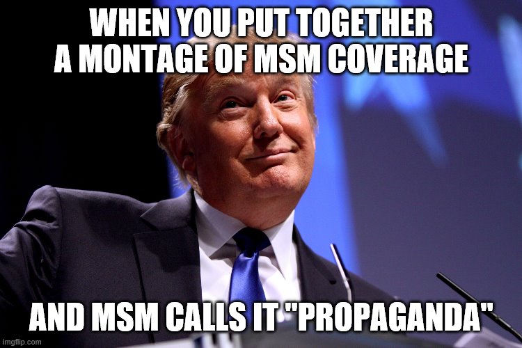 That face you make ... | WHEN YOU PUT TOGETHER A MONTAGE OF MSM COVERAGE; AND MSM CALLS IT "PROPAGANDA" | image tagged in donald trump,winning,fake news,cnn,cbs,msnbc | made w/ Imgflip meme maker