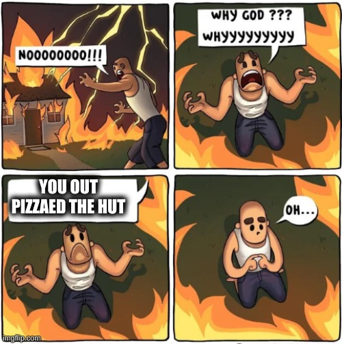 why god | YOU OUT PIZZAED THE HUT | image tagged in why god | made w/ Imgflip meme maker