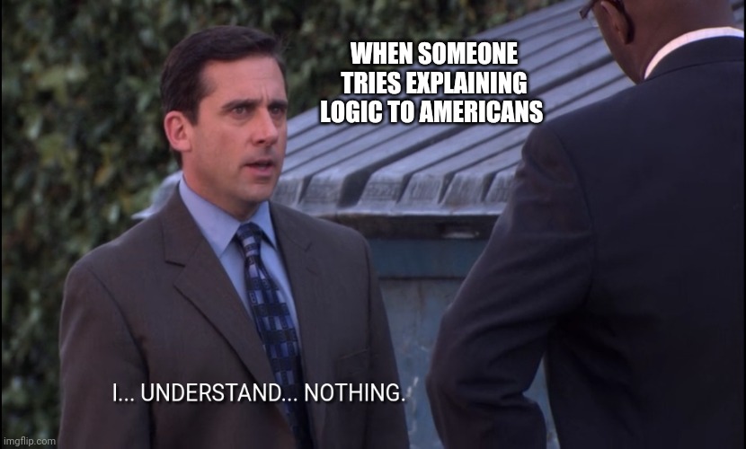 I understand nothing | WHEN SOMEONE TRIES EXPLAINING LOGIC TO AMERICANS | image tagged in i understand nothing | made w/ Imgflip meme maker