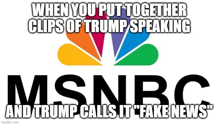 Msnbc | WHEN YOU PUT TOGETHER CLIPS OF TRUMP SPEAKING AND TRUMP CALLS IT "FAKE NEWS" | image tagged in msnbc | made w/ Imgflip meme maker