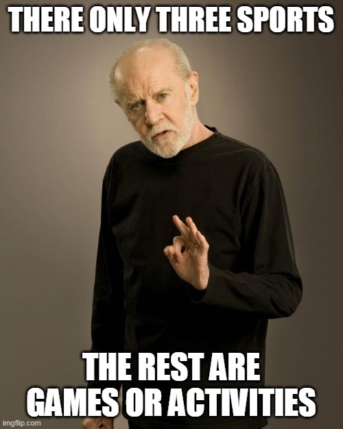 George Carlin | THERE ONLY THREE SPORTS THE REST ARE GAMES OR ACTIVITIES | image tagged in george carlin | made w/ Imgflip meme maker