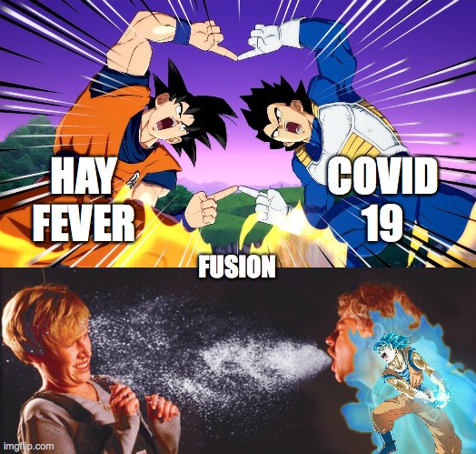 For DBZ fans... | COVID
19; HAY FEVER; FUSION | image tagged in memes,dbz,dragon ball z,covid-19,pandemic,sneeze | made w/ Imgflip meme maker