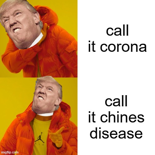 Drake Hotline Bling | call it corona; call it chines disease | image tagged in memes,drake hotline bling | made w/ Imgflip meme maker