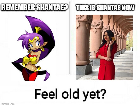 Creating a Shantae meme | THIS IS SHANTAE NOW; REMEMBER SHANTAE? | image tagged in feel old yet,memes,shantae,funny,games,video games | made w/ Imgflip meme maker