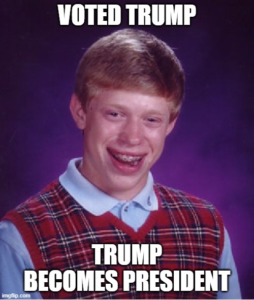 Winning!!!! | VOTED TRUMP; TRUMP BECOMES PRESIDENT | image tagged in memes,bad luck brian | made w/ Imgflip meme maker