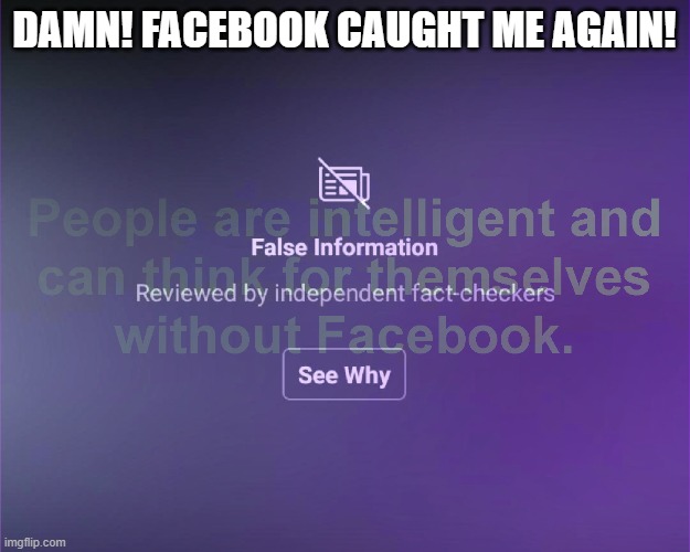 Facebook Factchecker | DAMN! FACEBOOK CAUGHT ME AGAIN! | image tagged in facebook,fact check | made w/ Imgflip meme maker