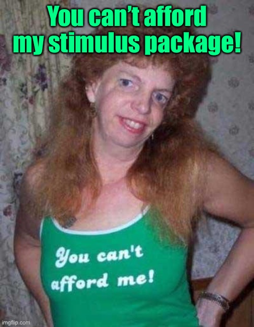 Ugly Woman | You can’t afford my stimulus package! | image tagged in ugly woman | made w/ Imgflip meme maker