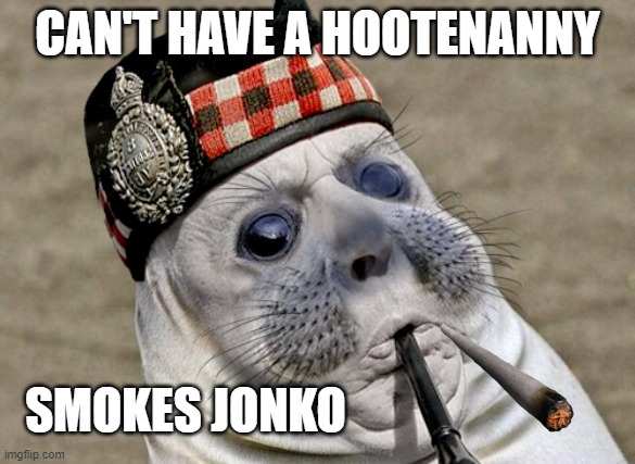 CAN'T HAVE A HOOTENANNY; SMOKES JONKO | image tagged in shittyadviceanimals | made w/ Imgflip meme maker