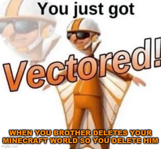 You just got vectored | WHEN YOU BROTHER DELETES YOUR MINECRAFT WORLD SO YOU DELETE HIM | image tagged in you just got vectored | made w/ Imgflip meme maker
