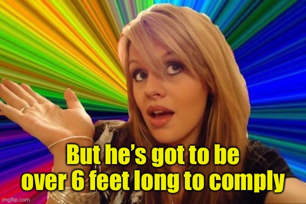 Dumb Blonde Meme | But he’s got to be over 6 feet long to comply | image tagged in memes,dumb blonde | made w/ Imgflip meme maker